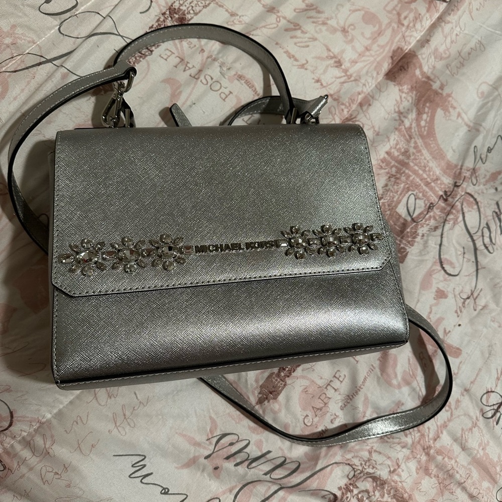 Michael Kors Silver shoulder bag with crystal embellishments. New without tags.